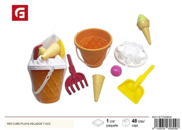 Juego de playa - Red cubo helados con 7 accesorios - Juguetes para la playa
