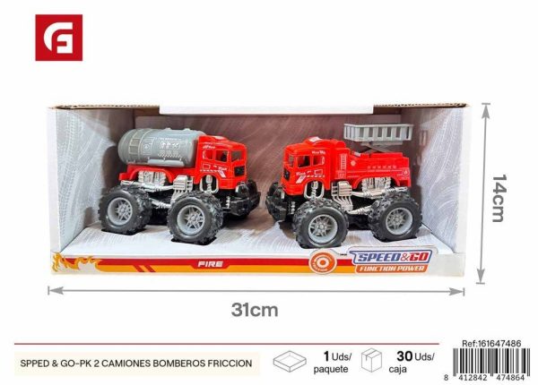 Juguete de camiones de bomberos fricción (2 piezas) - Juguetes para niños