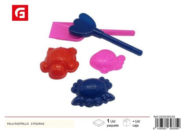 Juguetes de playa pala rastrillo + 3 figuras - Juegos de arena