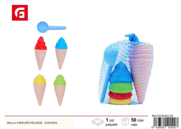 Malla de comida 4 moldes de helados + cuchara - Juguetes de verano