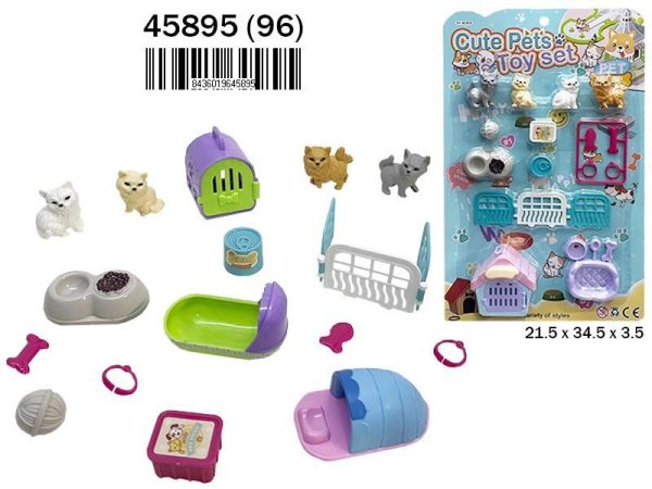 Mascotas gatos con accesorios (24)(96) - Juguete de peluche en blister
