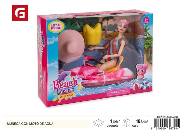 Muneca con moto de agua - Set de juguete acuático para diversión veraniega