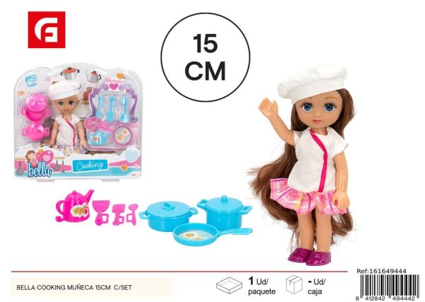 Muñeca Bella Cociendo 15cm con set - Juguetes de muñecas