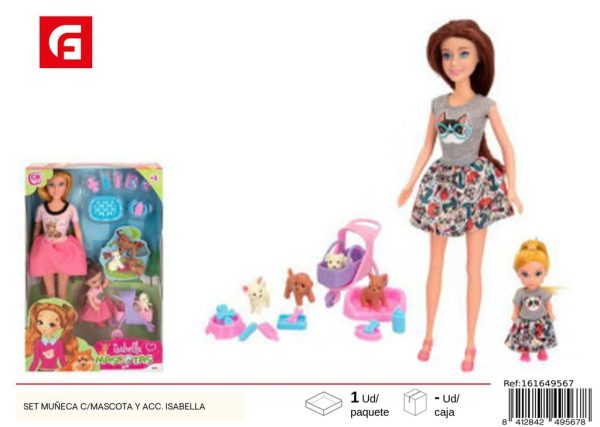 Muñeca con mascota y accesorios Isabella - Juguete interactivo para adoración