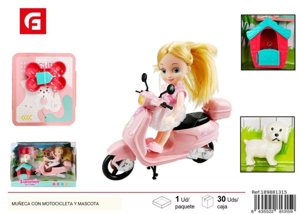 Muñeca con motocicleta y mascota - Juguetes de muñecas