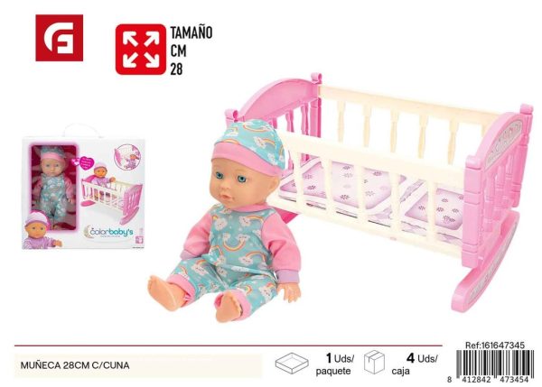 Muñeca de 28cm con cuna - Juguetes de bebés