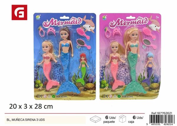 Muñeca sirena hawaiana 3 uds - Juguetes para niñas y muñecas