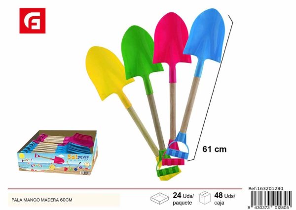 Pala de playa con mango de madera de 60 cm - Juguetes para todos