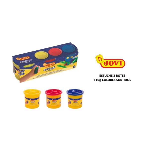 Pasta de modelar blanda en estuche 3 botes 110g colores surtidos para niños