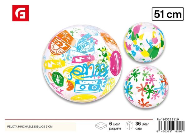 Pelota hinchable con dibujos 51 cm - Diversión colorida para el verano