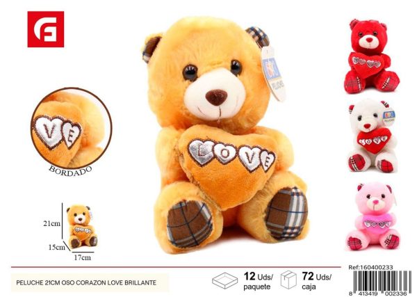 Peluche de oso corazón brillante 21 cm - No catalogado