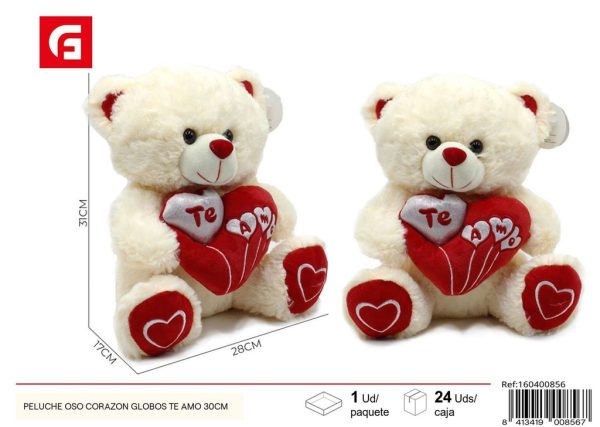 Peluche de oso corazón con globos 30 cm - No catalogado