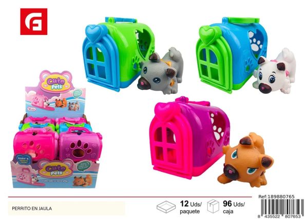 Perrito en jaula - Peluche de perro y accesorios para mascotas