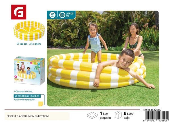 Piscina 3 aros limón D147*33 cm - Diversión fresca