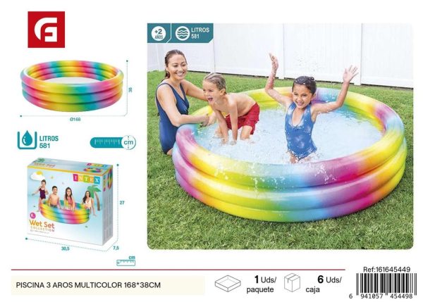 Piscina 3 aros multicolor 168*38 cm - Diversión en familia