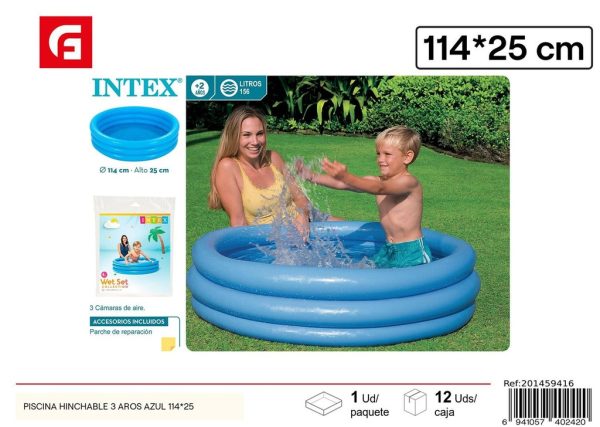 Piscina hinchable 3 aros azul 114*25 - Seguridad y diversión