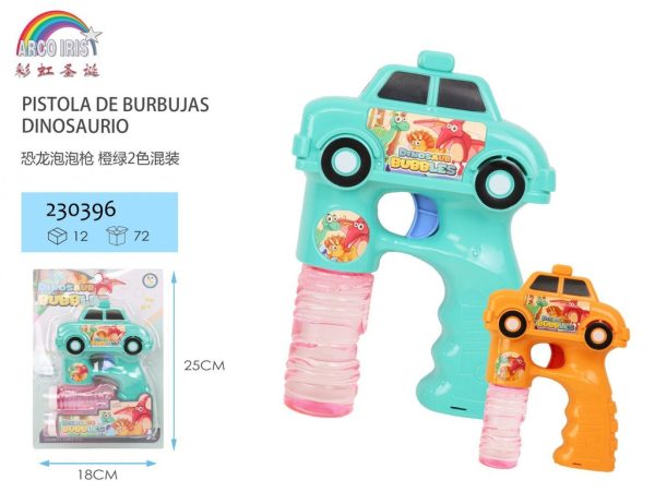 Pistola de burbujas dinosaurio naranja-verde 2u - Juguetes de agua para verano