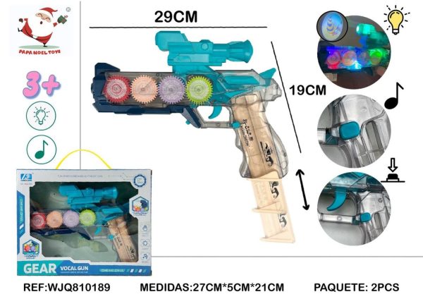 Pistora de engranajes transparente con luz y música - Juguetes de armas