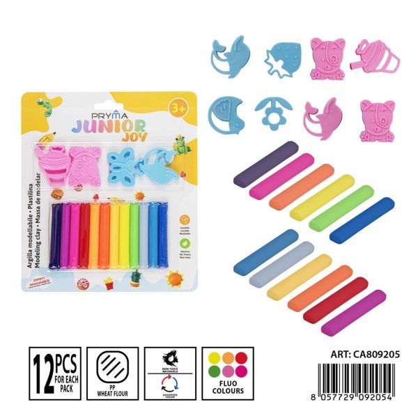 Plastilina 12 piezas fluo + moldes - Manualidades