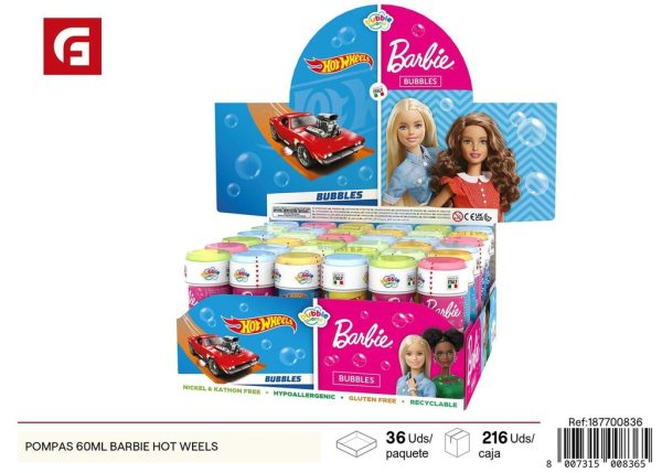 Pompitas de 60ml Barbie Hot Wheels - Juguetes de pompas