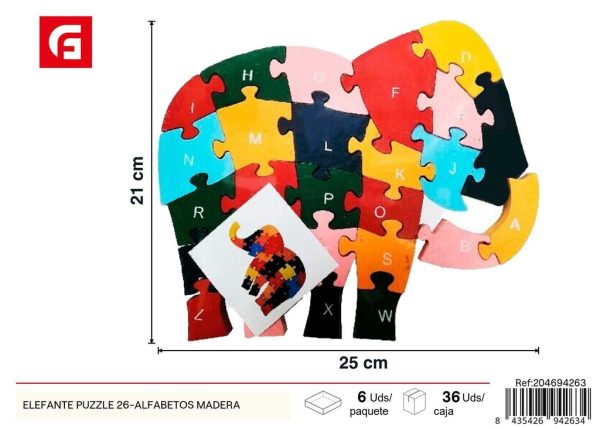 Puzzle elefante 26 letras madera - Juguetes de aprendizaje