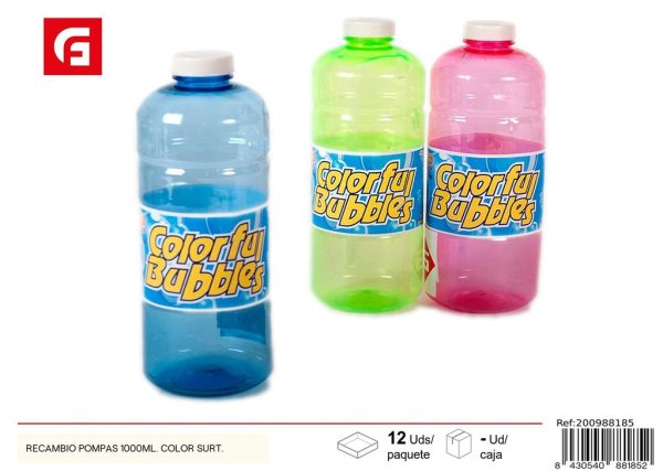 Recambio de pompas 1000ml. en colores surtidos - Juguetes de pompas y diversión