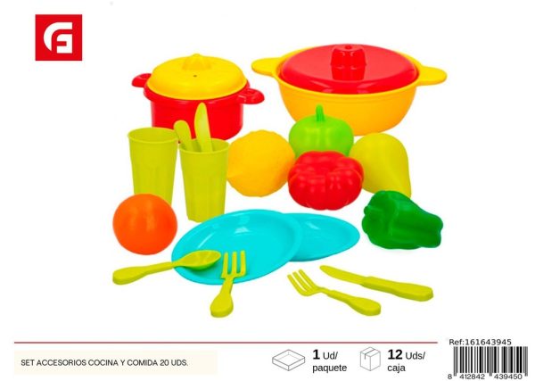 Set de accesorios de cocina y comida 20 uds. - Juguete para desarrollar habilidades culinarias