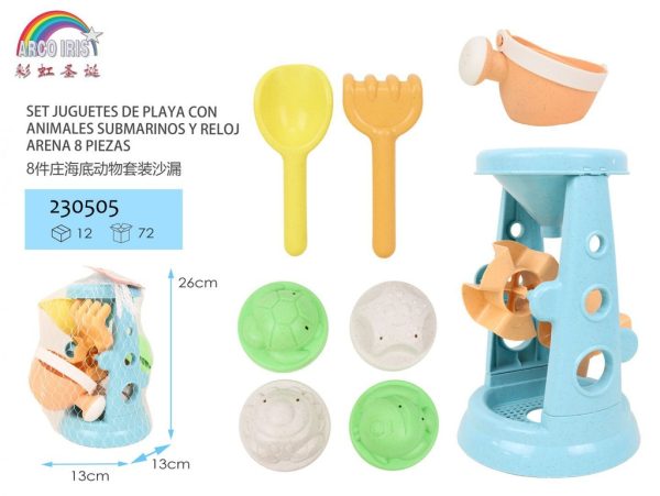 Set de juguetes de playa con animales submarinos y reloj de arena 8 piezas