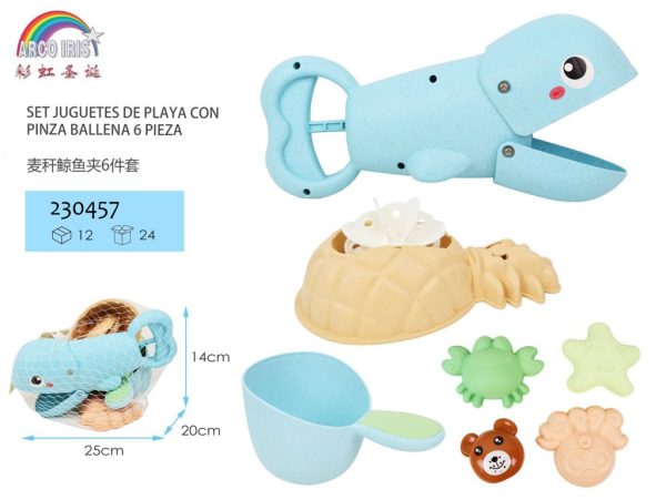 Set de juguetes de playa con pinza ballena 6 piezas para verano