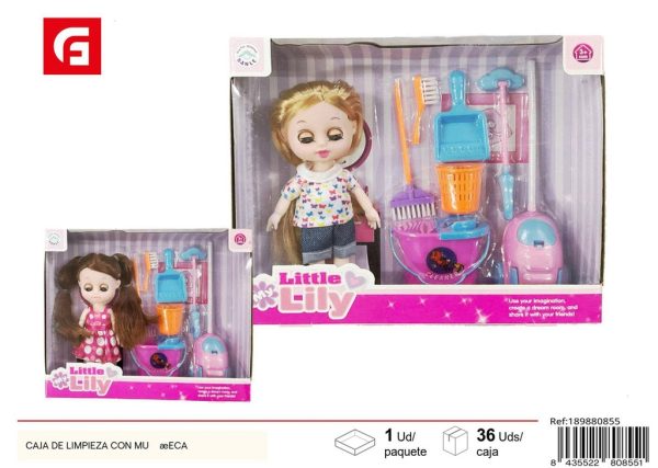 Set de limpieza con muñeca - Juguetes de muñecas