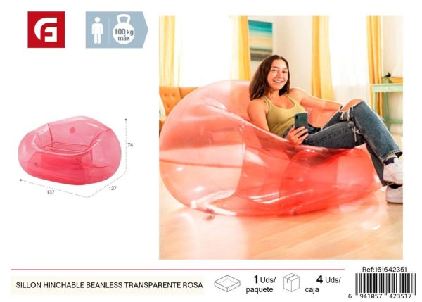 Sillón inflable sin arena transparente rosa - Juguetes inflables