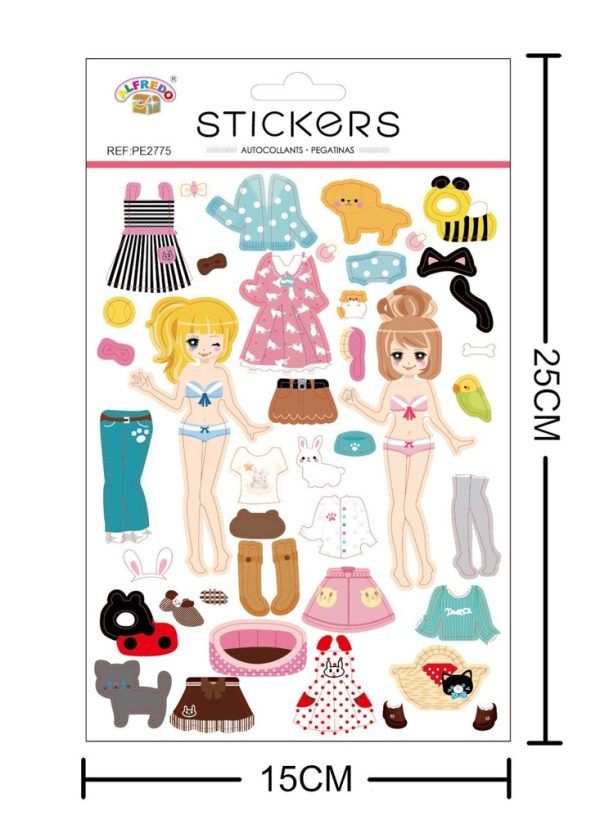 Stickes "Cambiar ropas" 15x25 cm - Adhesivos educativos para juegos