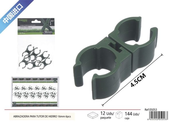 Abrazadera para tutor de hierro 16 mm 6 piezas - Accesorios de jardinería
