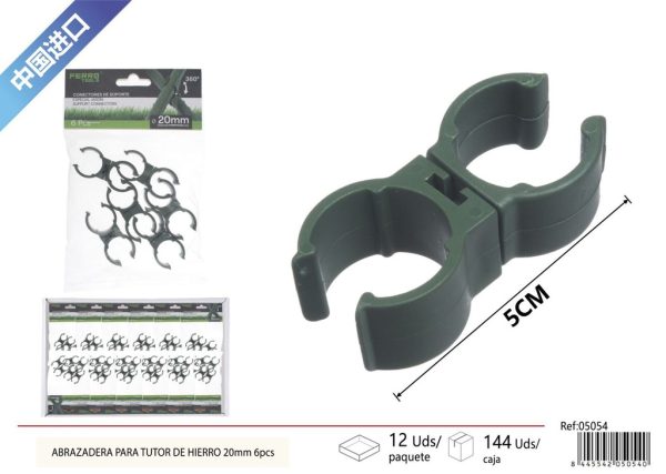 Abrazadera para tutor de hierro 20 mm 6 piezas - Accesorios de jardinería
