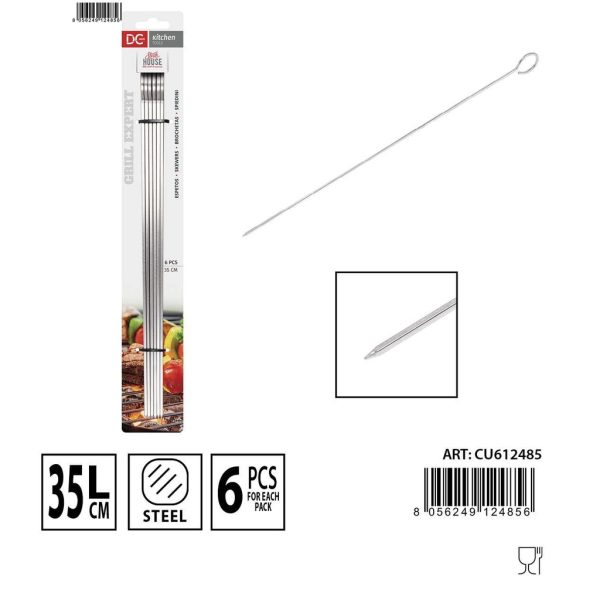 Brochetas cuadradas de acero inoxidable 35cm 6pz - Utensilios de grill