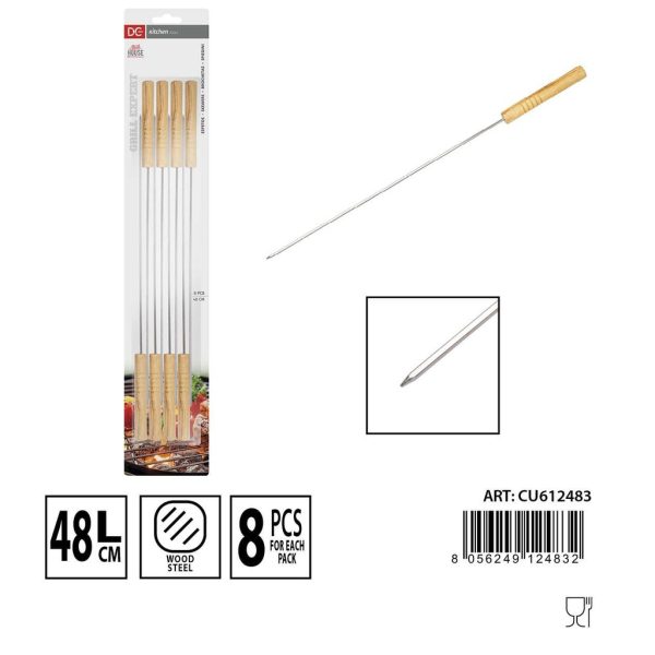 Brochetas de acero inoxidable 48 cm 8 unidades - Utensilios de cocina