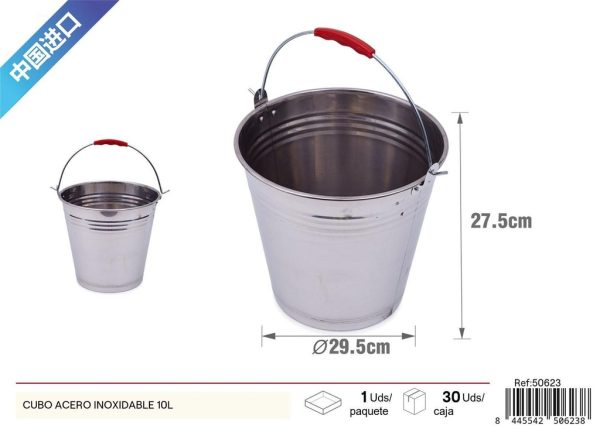 Cubo de acero inoxidable de 10L - Jardinería y almacenamiento