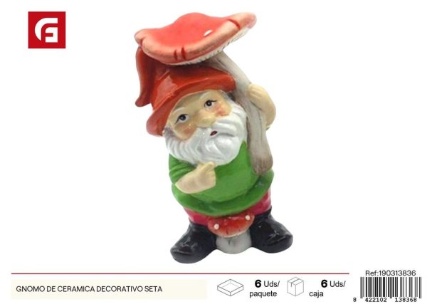 Gnomo de cerámica decorativo en forma de seta - Adornos para jardín