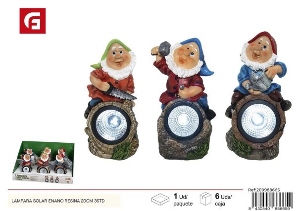 Lámpara solar enano resina 20 cm 3 surt. - Decoración de jardín