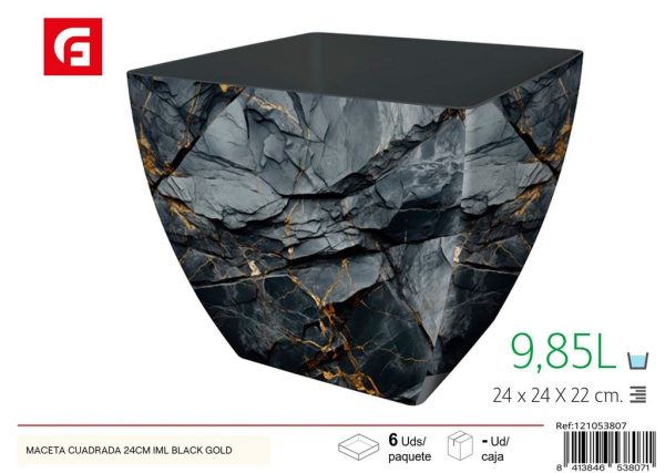Maceta cuadrada 24 cm IML black gold - Macetas de plástico elegantes