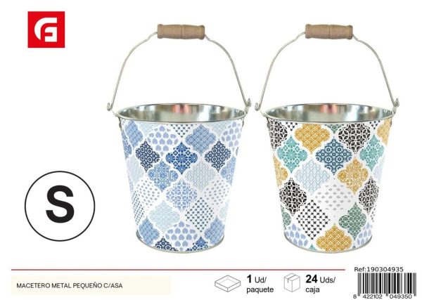 Macetero de metal pequeño con asa - Decoración de jardín - Imagen 3