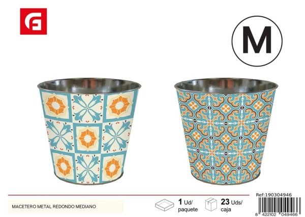 Macetero de metal redondo mediano - Accesorios decorativos para el jardín - Imagen 3