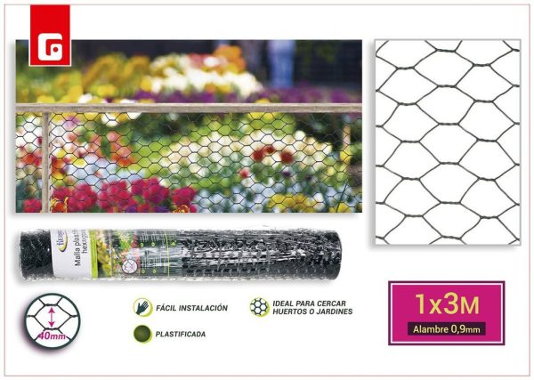 Malla metálica hexagonal plastificada de 1x3 m/40 mm/0.9 mm - Accesorios de jardín y mallas de ocultación