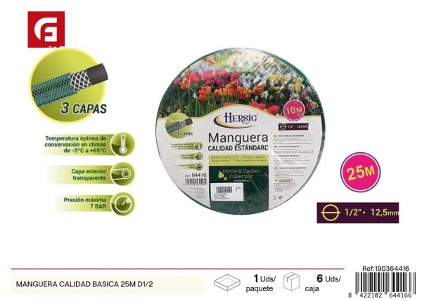 Manguera calidad básica de 25 m D1/2 - Accesorios de jardín y riego
