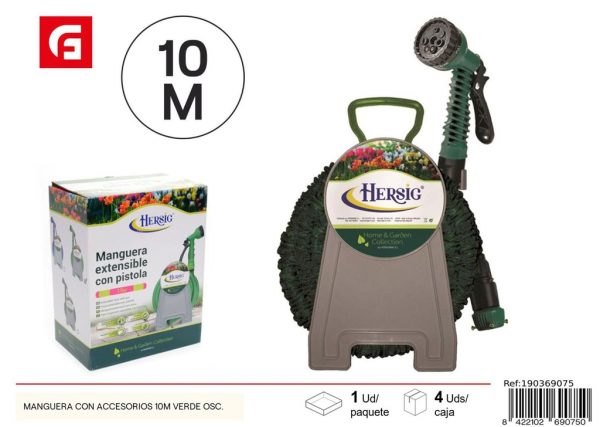 Manguera con accesorios de 10 m verde osc. - Accesorios de jardín y riego