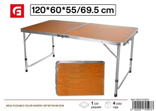 Mesa plegable color madera 120*60*55/69.5cm - Muebles