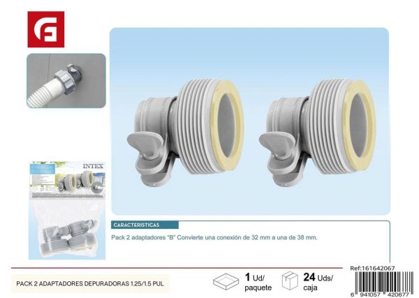 Pack de 2 adaptadores para depuradoras de piscina 1.25/1.5 pulgadas
