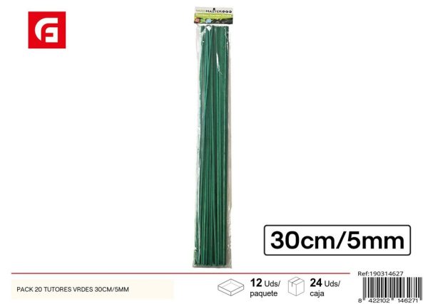 Pack de 20 tutores verdes de hierro de 30 cm y 5 mm - Accesorios de jardinería y soporte para plantas