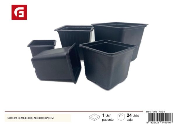 Pack de 24 semilleros negros 8x8 cm - Jardinería y cultivo