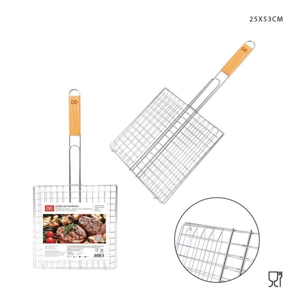 Parrilla BBQ 25x53 cm con mango de madera - Utensilios de cocina